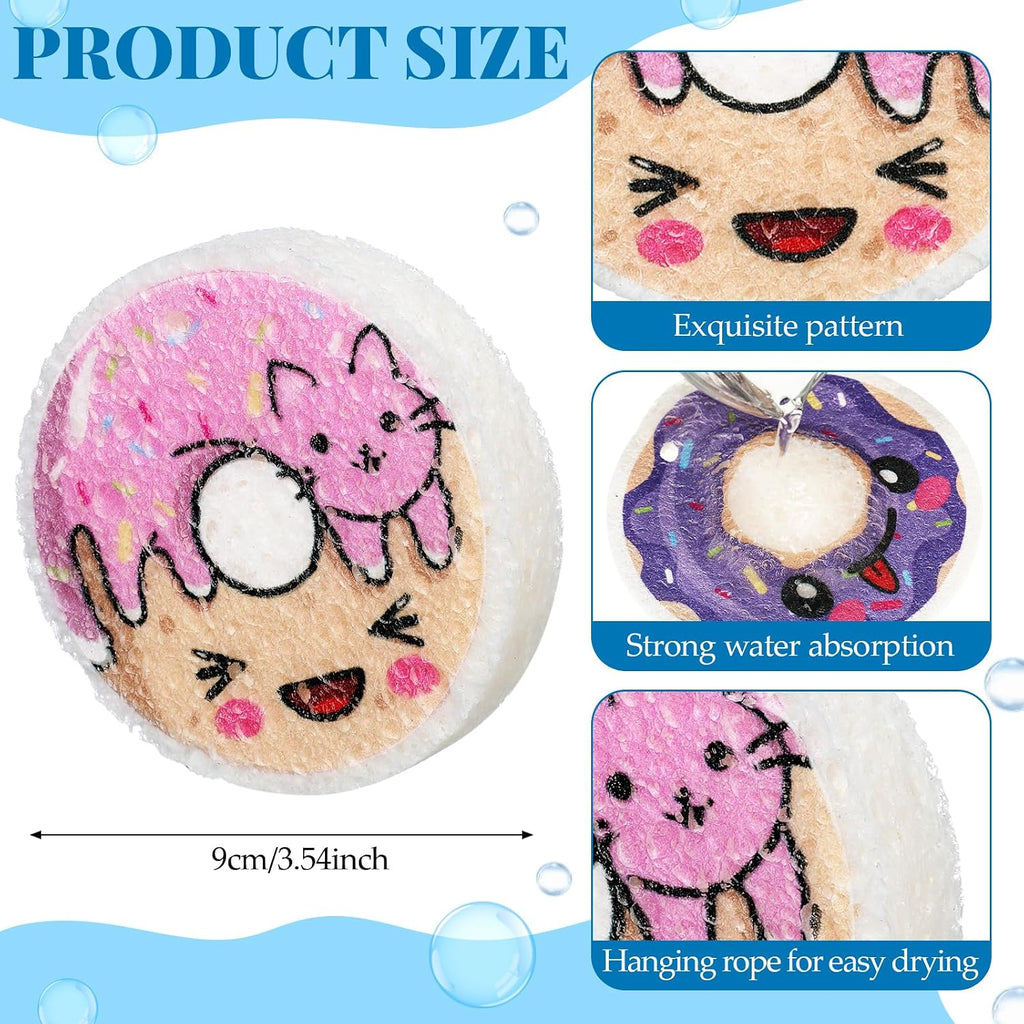 Newtay 8 Pack Cute Kitchen Sponges Dish Set Compressed Non-Scratch Reusable Kitchen Cleaning Household Sponges for Dishes, Pans, Kitchen, Fruit, Plate, Bathroom(Donut)