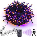 Rotu Halloween String Lights Outdoor with Music Sync Spooky Sounds 300 LED 114.8ft Indoor Fairy String Lights Waterproof Function for Halloween Party Haunted House Decorations (Purple & Orange)
