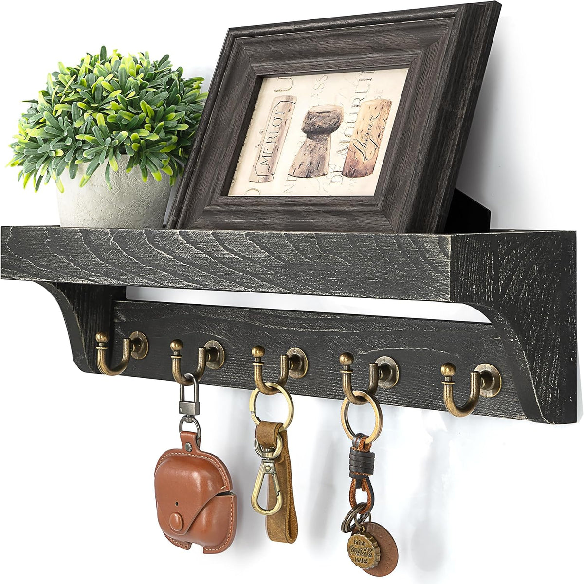 Rebee Vision Key Holder Wall Mount with 5 Hooks for Home Decor, Old Black