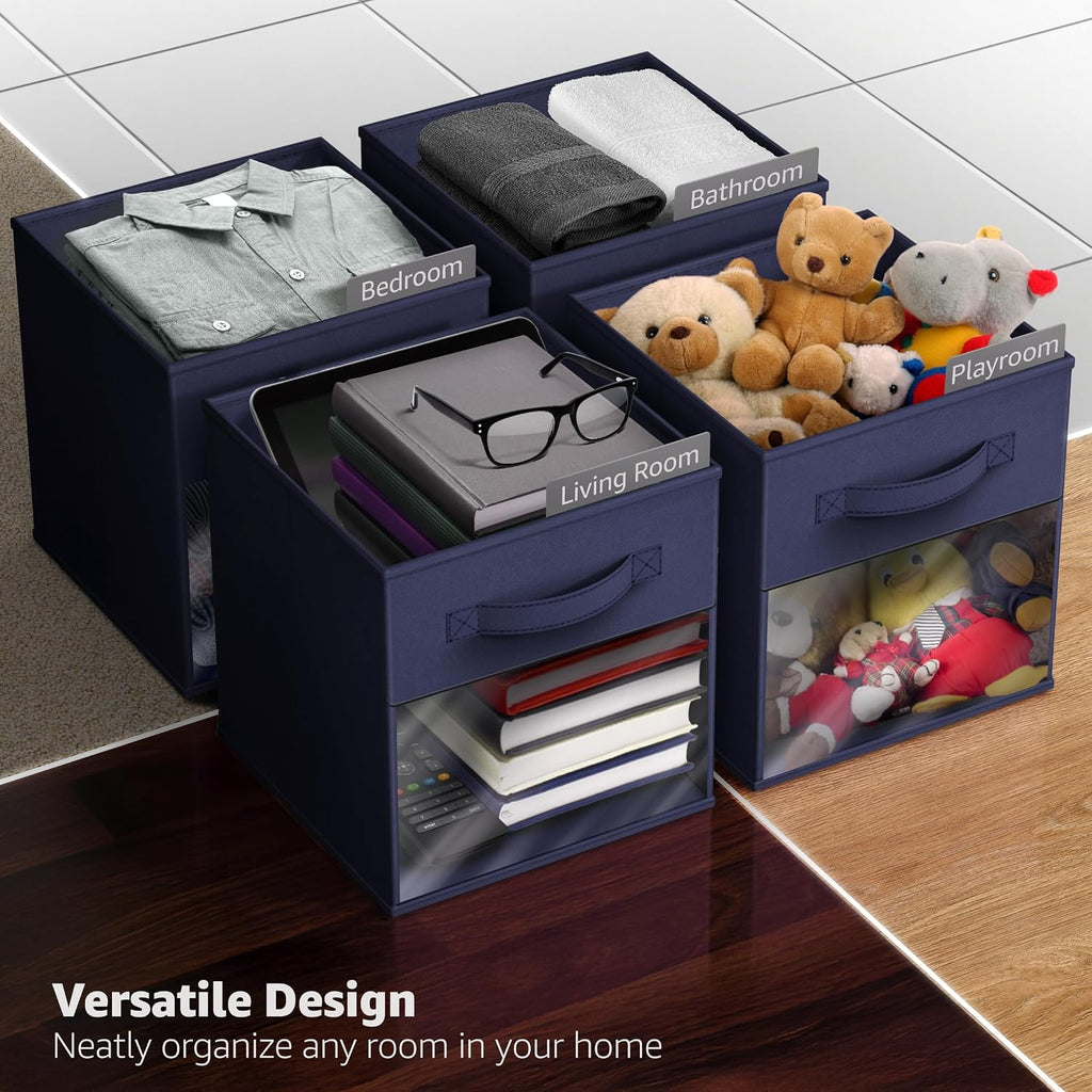 Sorbus Storage Cubes with Clear Window, 6 Pack (11 Inch, Navy Blue)