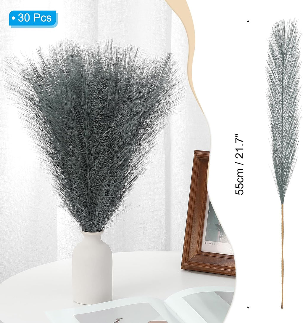 PATIKIL 21.7in Pampas Grass Decor, 30pcs Artificial Pampas Grass Bulk Fluffy Faux Pampas Grass Small Dried, Gray