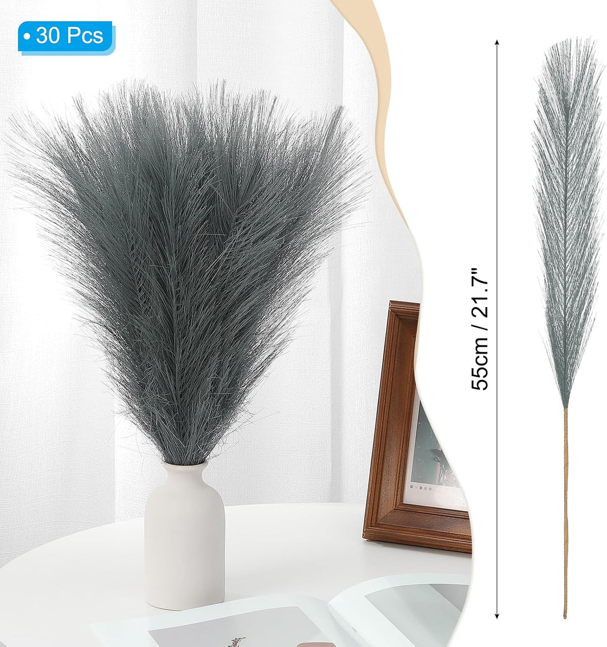 PATIKIL 21.7in Pampas Grass Decor, 30pcs Artificial Pampas Grass Bulk Fluffy Faux Pampas Grass Small Dried, Gray