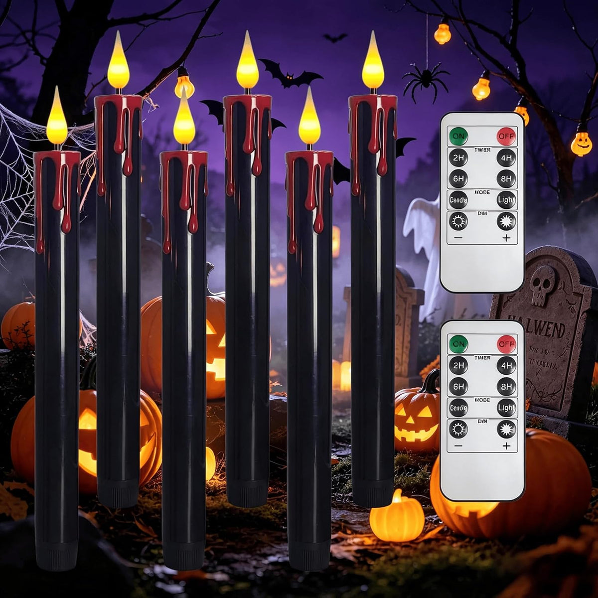 Halloween flameless taper candles with remote, LED bleeding candlesticks