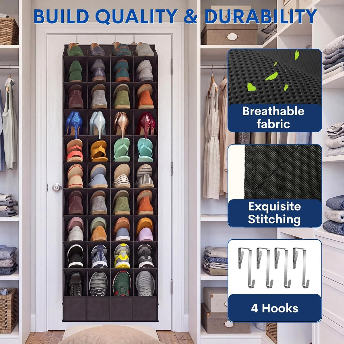 Ofiray-home Over the Door Shoe Organizer, 40 Pockets, Up to 40 Pairs