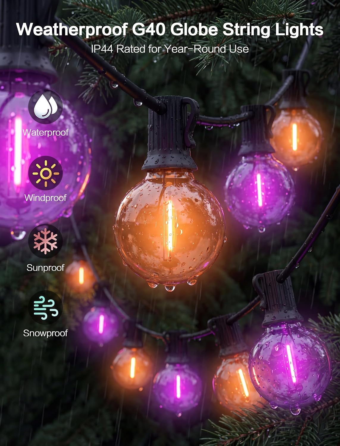 50FT G40 LED Outdoor Purple and Orange Halloween String Lights