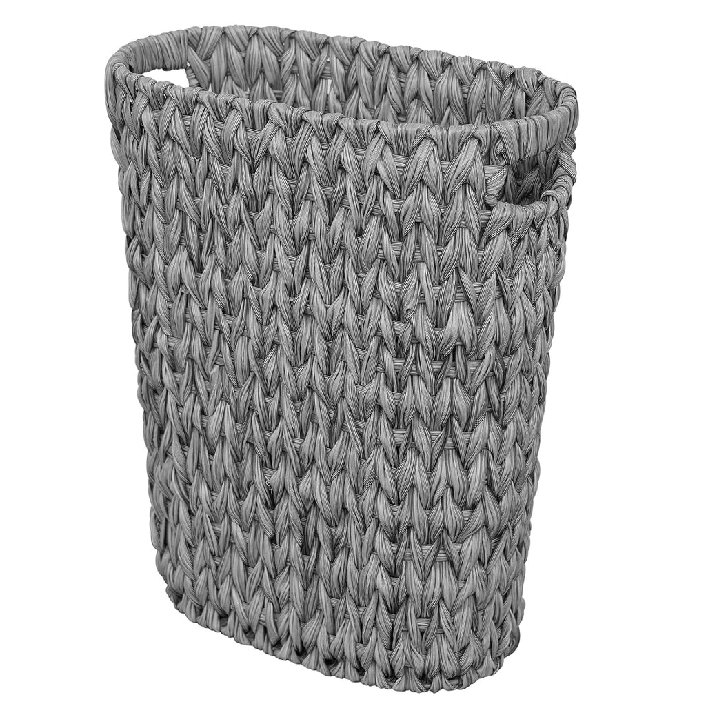 Coeusy Wicker Trash Can, Small Bahtroom Waste Basket, 5 Gallon, Grey