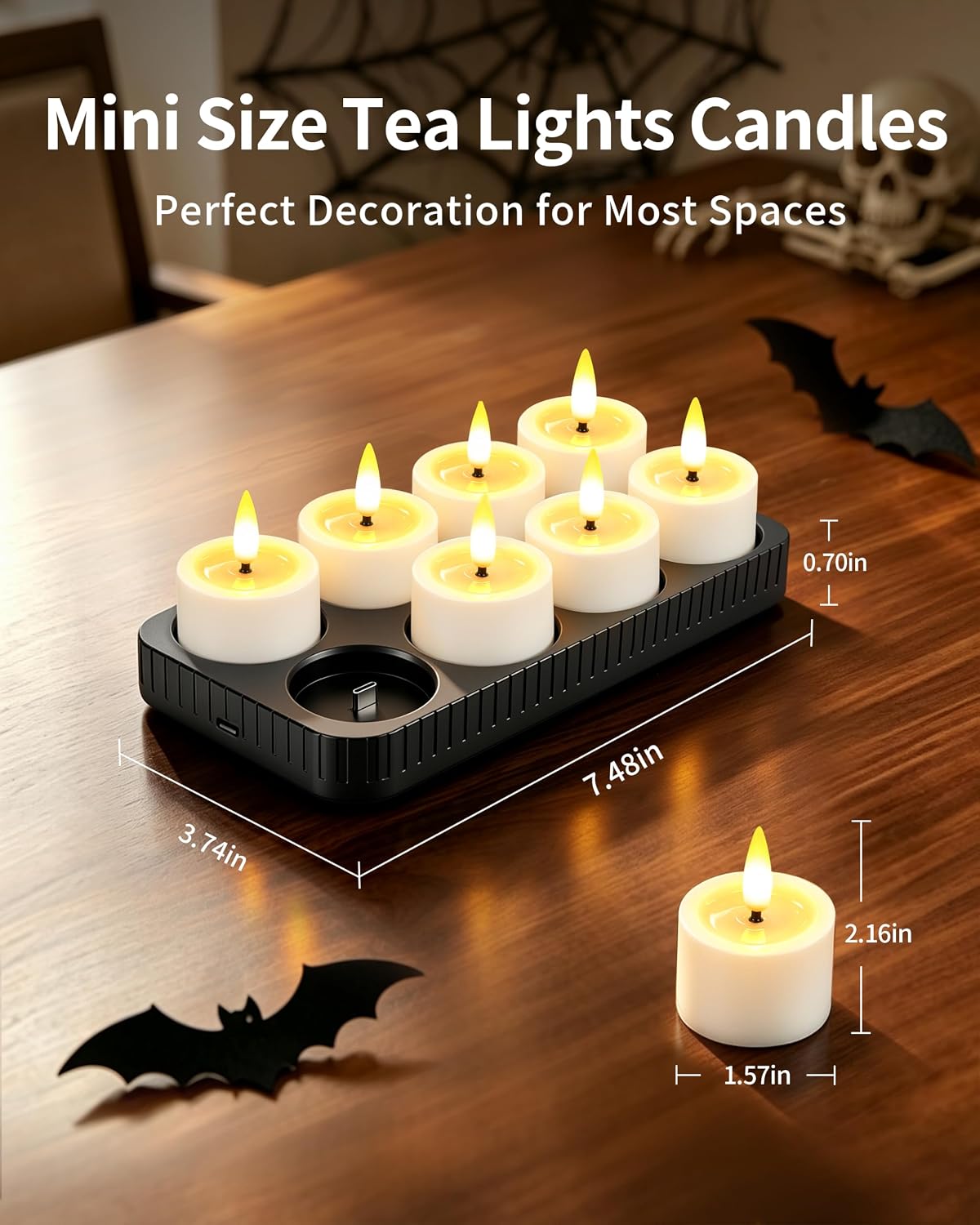 8 Pack Rechargeable Tea Lights Candles with Charging Base and Remote Timer