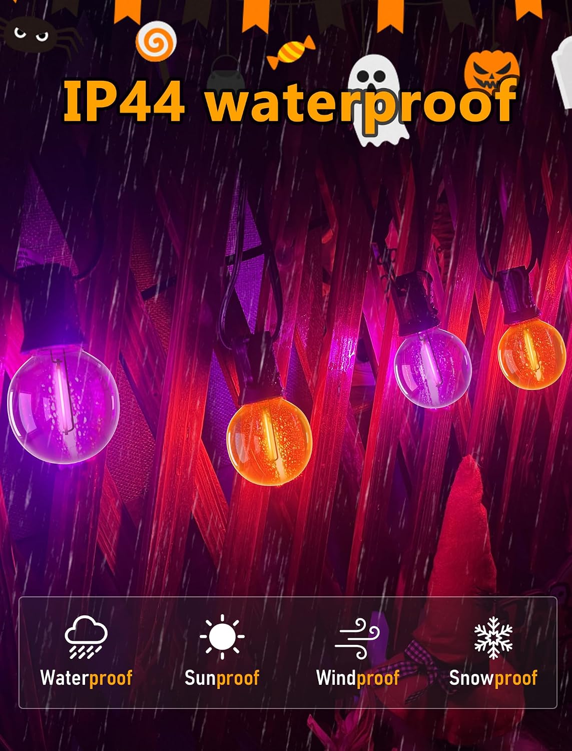 GOOTHY 25 Pack G40 LED Replacement Light Bulbs, Shatterproof Halloween G40 LED Orange Purple Globe Lights Bulbs for Outdoor String Lights Patio Party Decor, E12/C7 Candelabra Base, 2700K Warm White