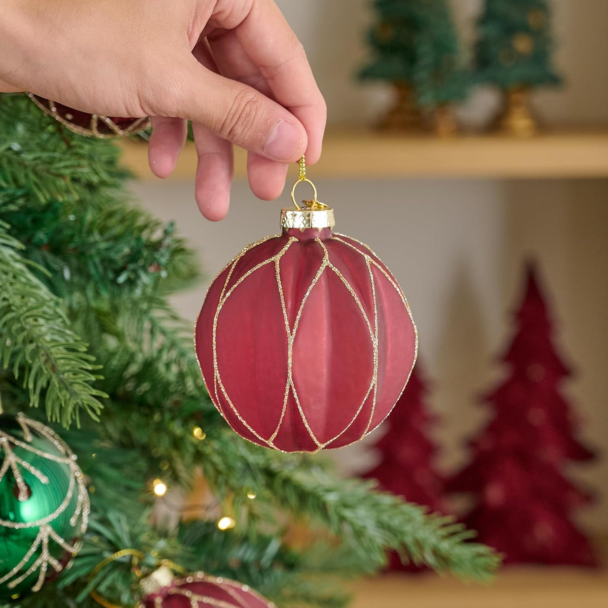 WDS WONDROUS Christmas Ball Ornaments Teardrop Xmas Tree Ornament Set Red