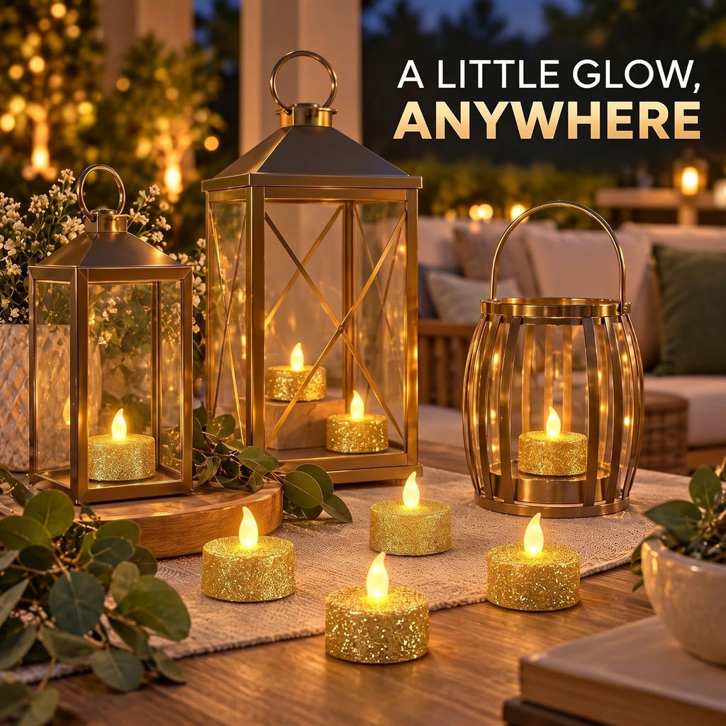 Mudder 48 Pieces Gold Tea Lights LED Candles Tealights Battery Flameless