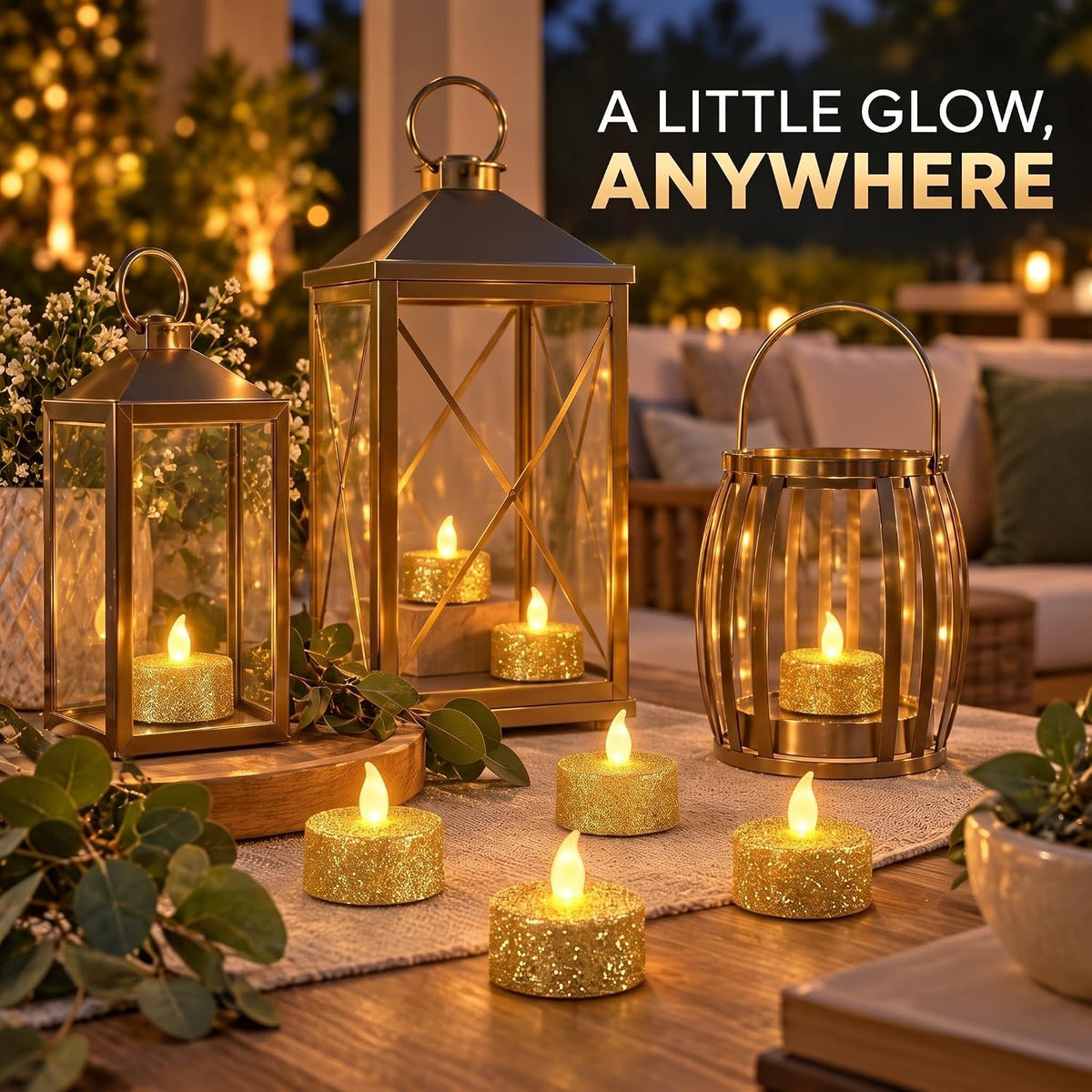 Mudder 48 Pieces Gold Tea Lights LED Candles Tealights Battery Flameless