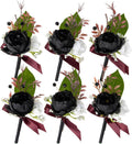 Fnize Boutonniere for Men Set of 6 Groom Groomsmen Wedding, Black & White
