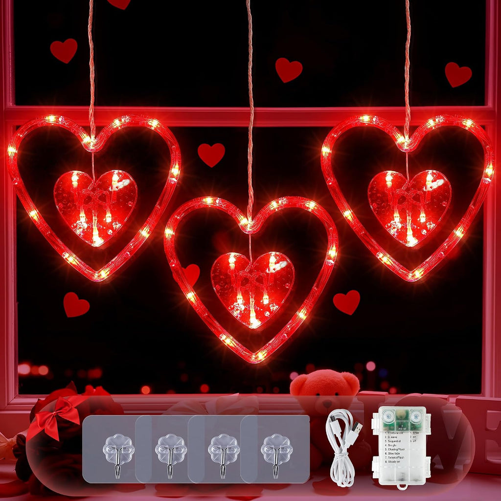 Valentines Day Window Lights,45LED Love Hearts String Lights