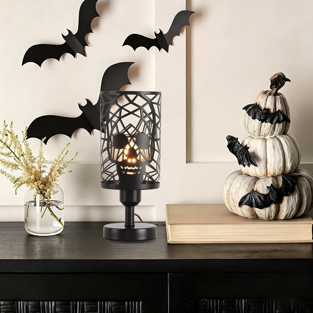 Set of 2 Skull Table Lamp for Bedroom with Plug in Switch