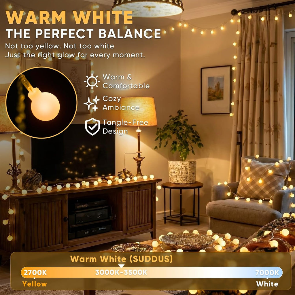 suddus Globe String Lights Indoor, 43 FT 100 Led Fairy Lights Plug in
