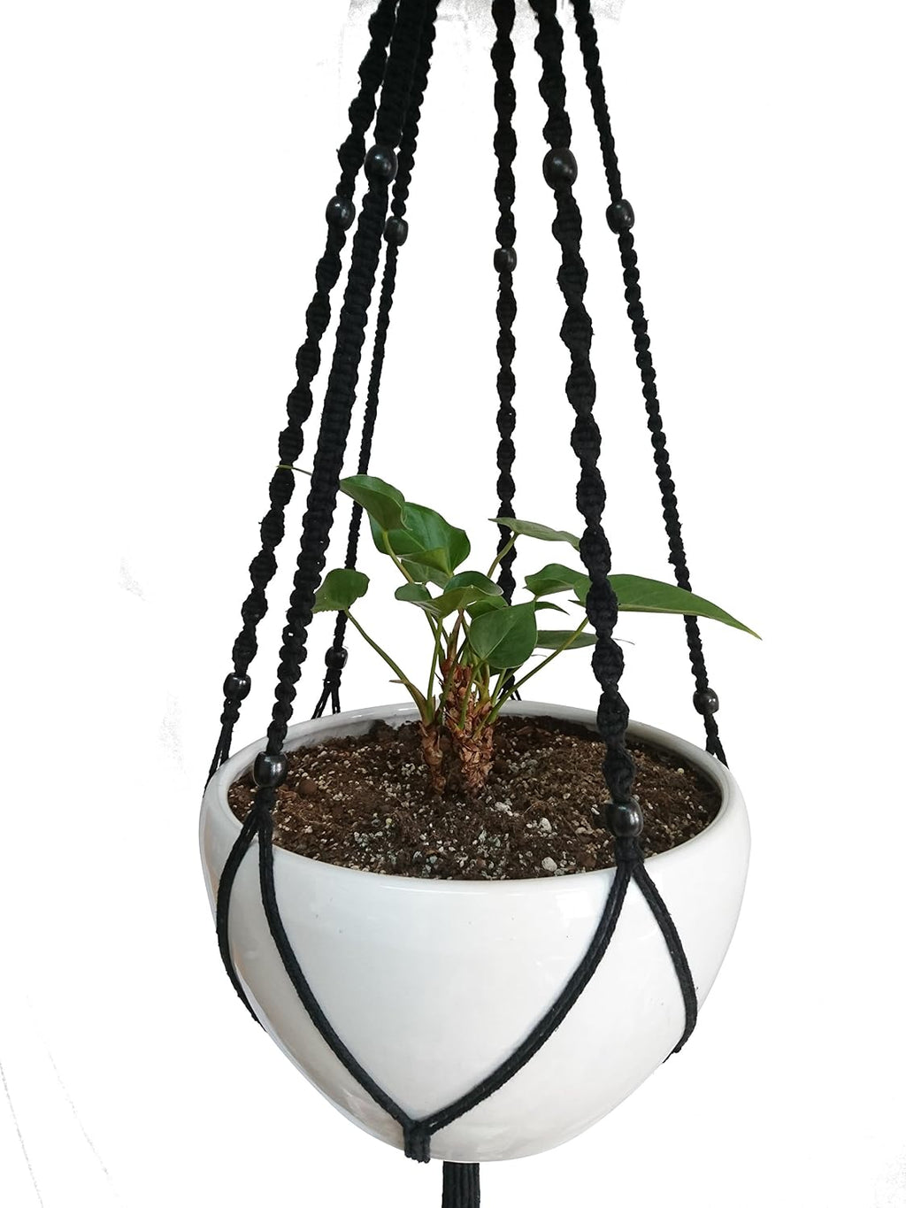 Plant Hanger Macrame Cotton 6 Legs 51 Inches in Tan and Green Color for Indoor Outdoor, Living Room, Kitchen, Deck, Patio, High and Low Ceiling with Size of 10-12 inches Without THE Pot (Black)