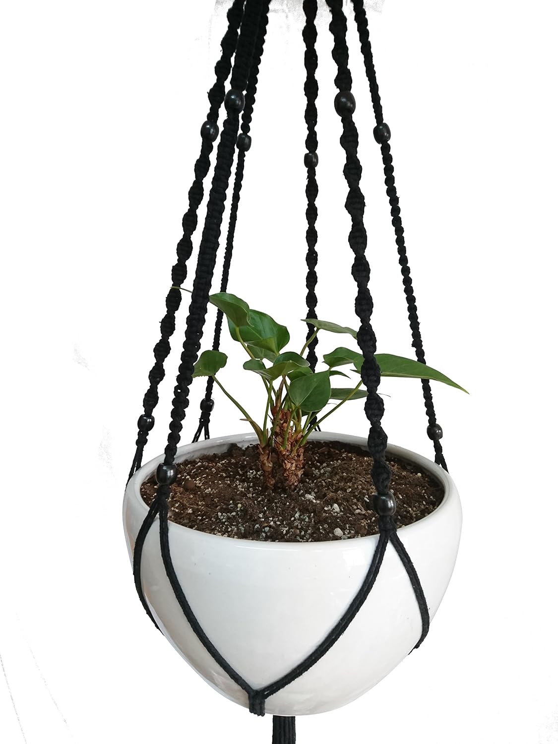 Plant Hanger Macrame Cotton 6 Legs 51 Inches in Tan and Green Color for Indoor Outdoor, Living Room, Kitchen, Deck, Patio, High and Low Ceiling with Size of 10-12 inches Without THE Pot (Black)