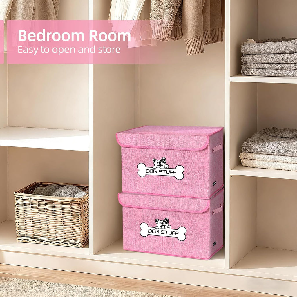 Dog Toy Basket with Lid, Collapsible Box for Pet Accessories