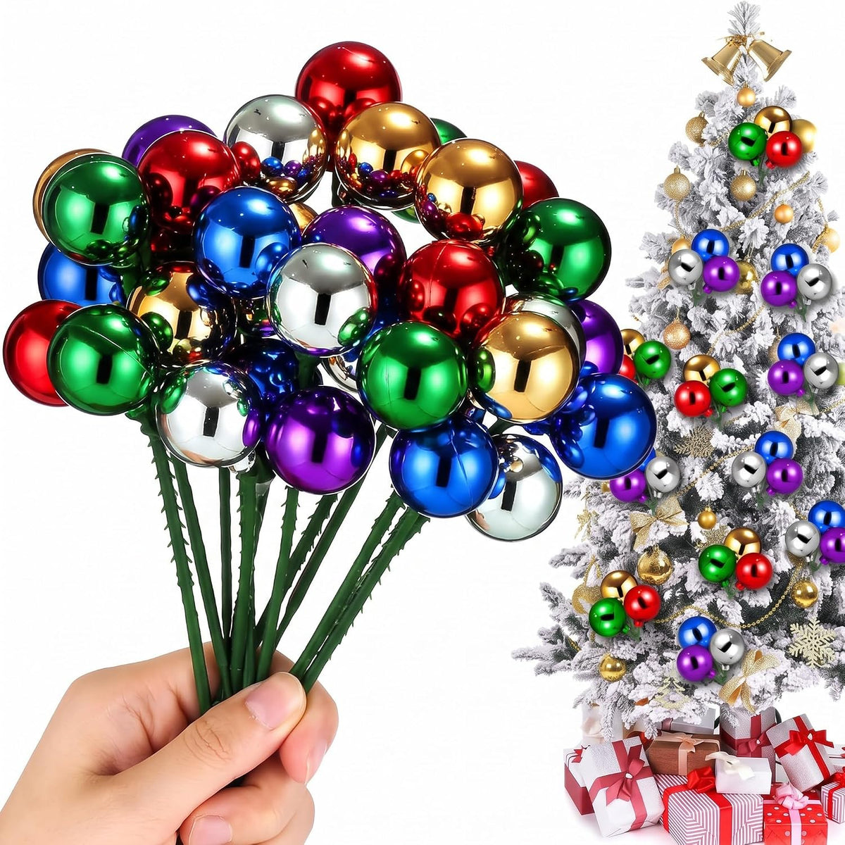 Syhood 12 Sets 7.9 Inch Colorful Christmas Ball Picks and Sprays Decoration