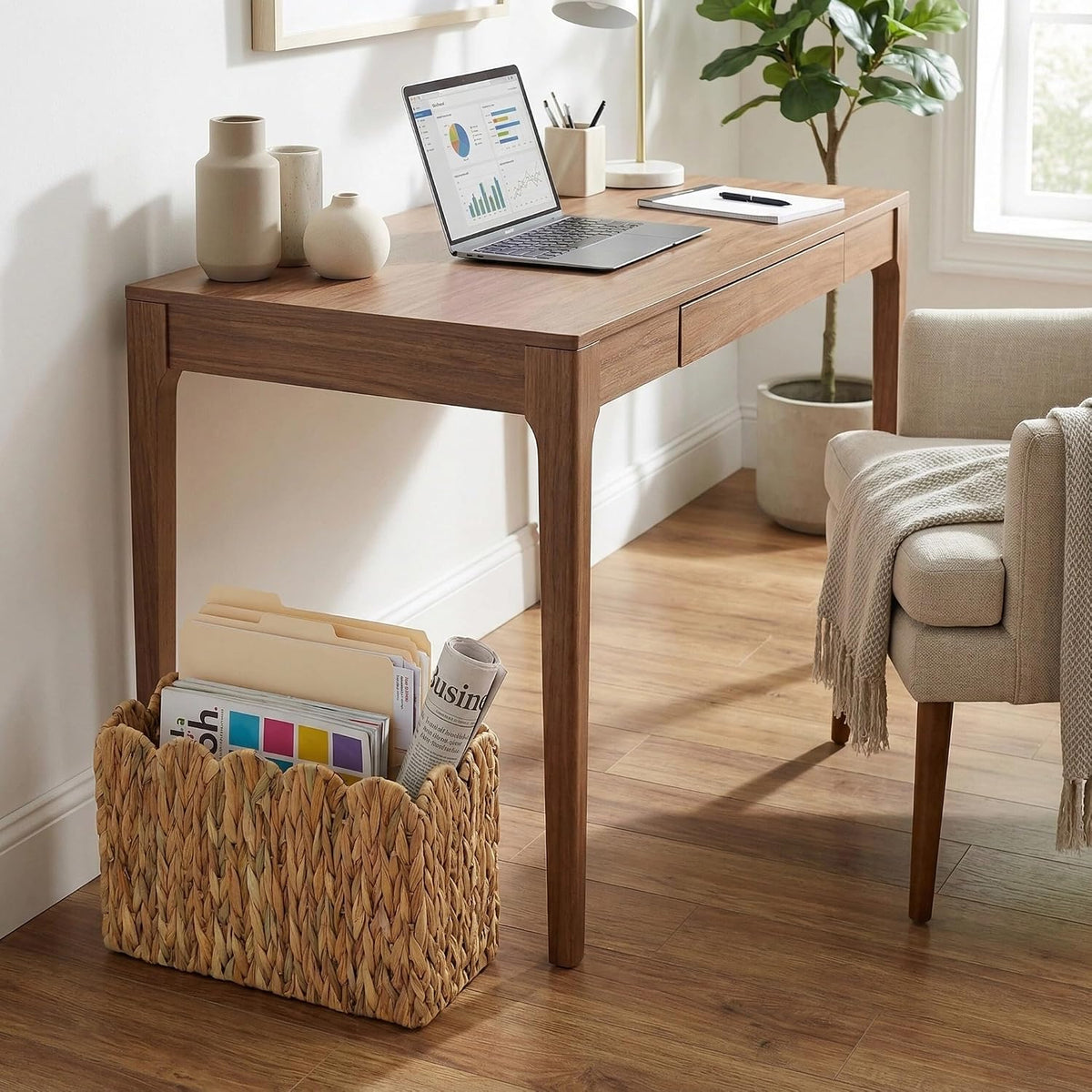 Water Hyacinth Magazine Holder, Tall Narrow Wicker Basket