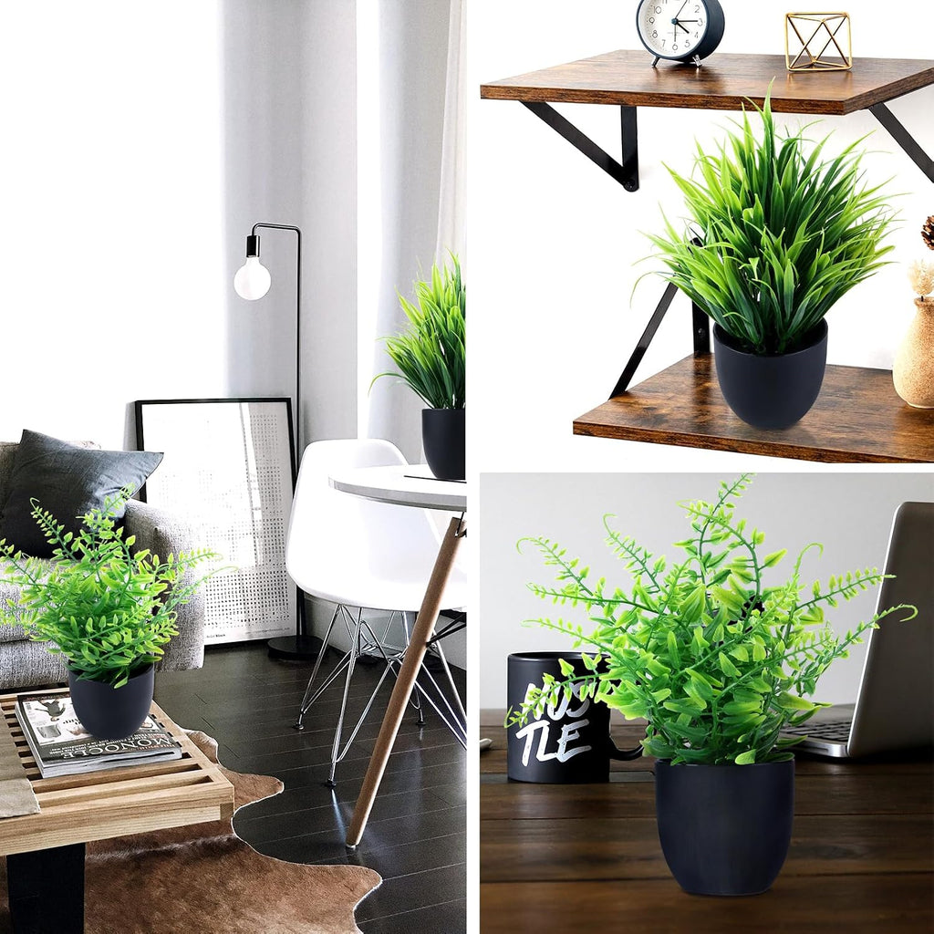GREENTIME 2 Pack Fake Plants in Black Pot Small Artificial Plant