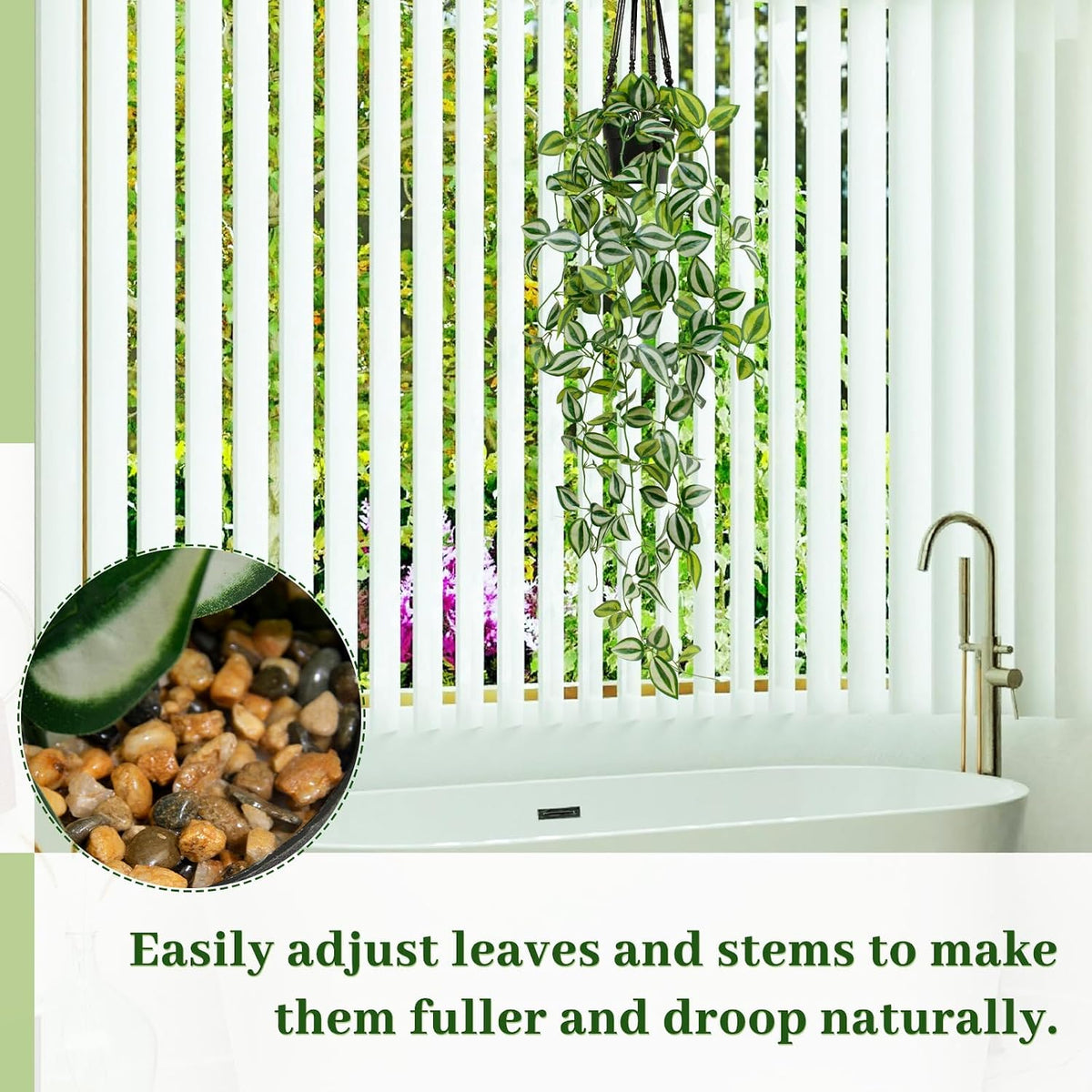 Artificial Plants Indoor Small Potted Hanging Vine plnat 39-in Long Fake Green Eyebrow Leaf Plant Faux Trailing Plant for Home Office Livingroom Desk Shelf Mantle Decoration (Black Pot)
