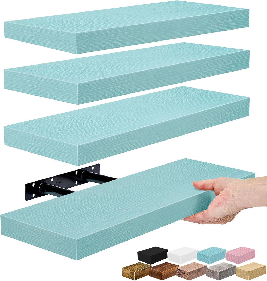 Sorbus 16 Inch Floating Shelves for Wall (4 Pack, Breezy Blue)