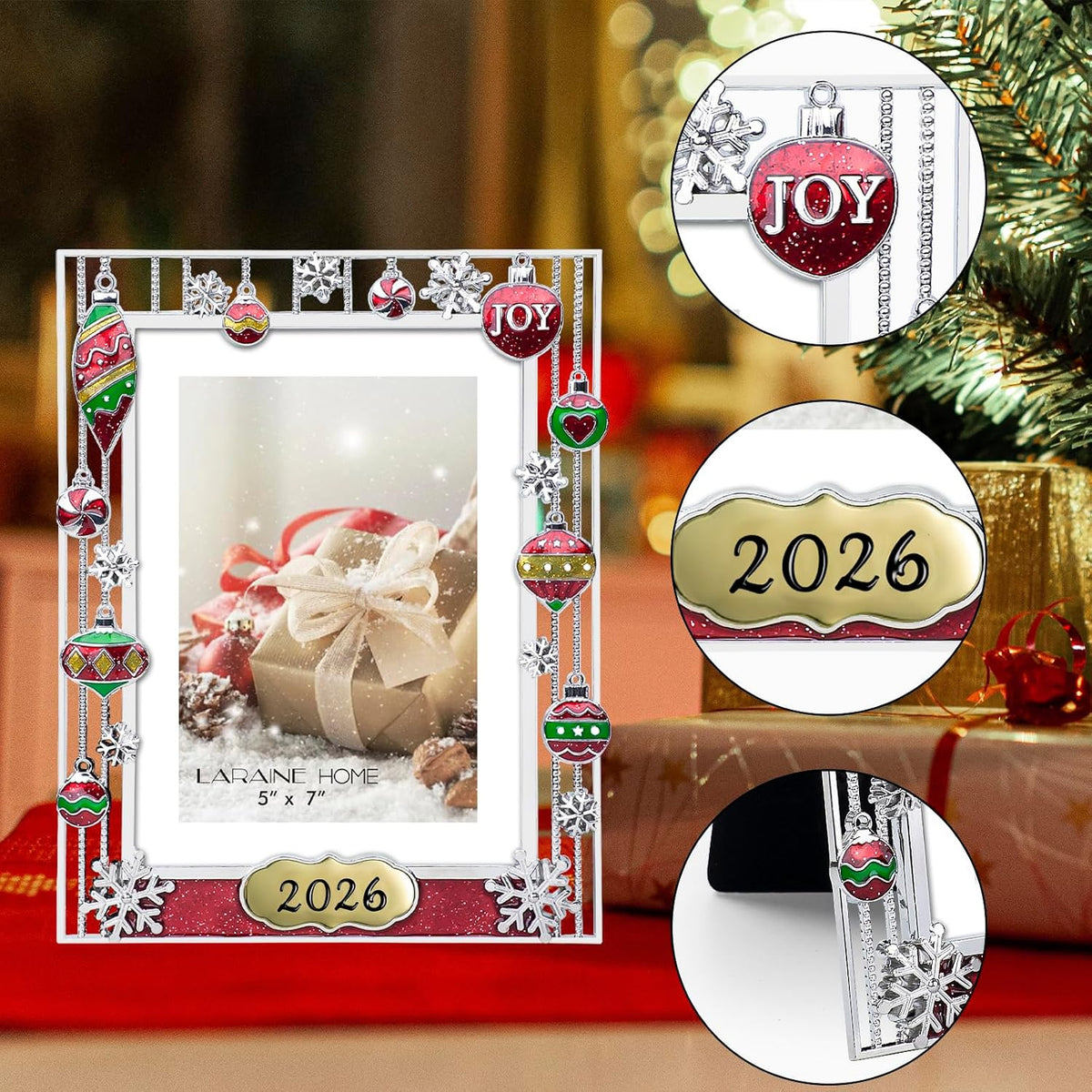 LARAINE Picture Photo Frame 5x7 Metal 2026 Christmas High Definition Display Pictures for Tabletop Home Decorative Holiday Gift (2026)