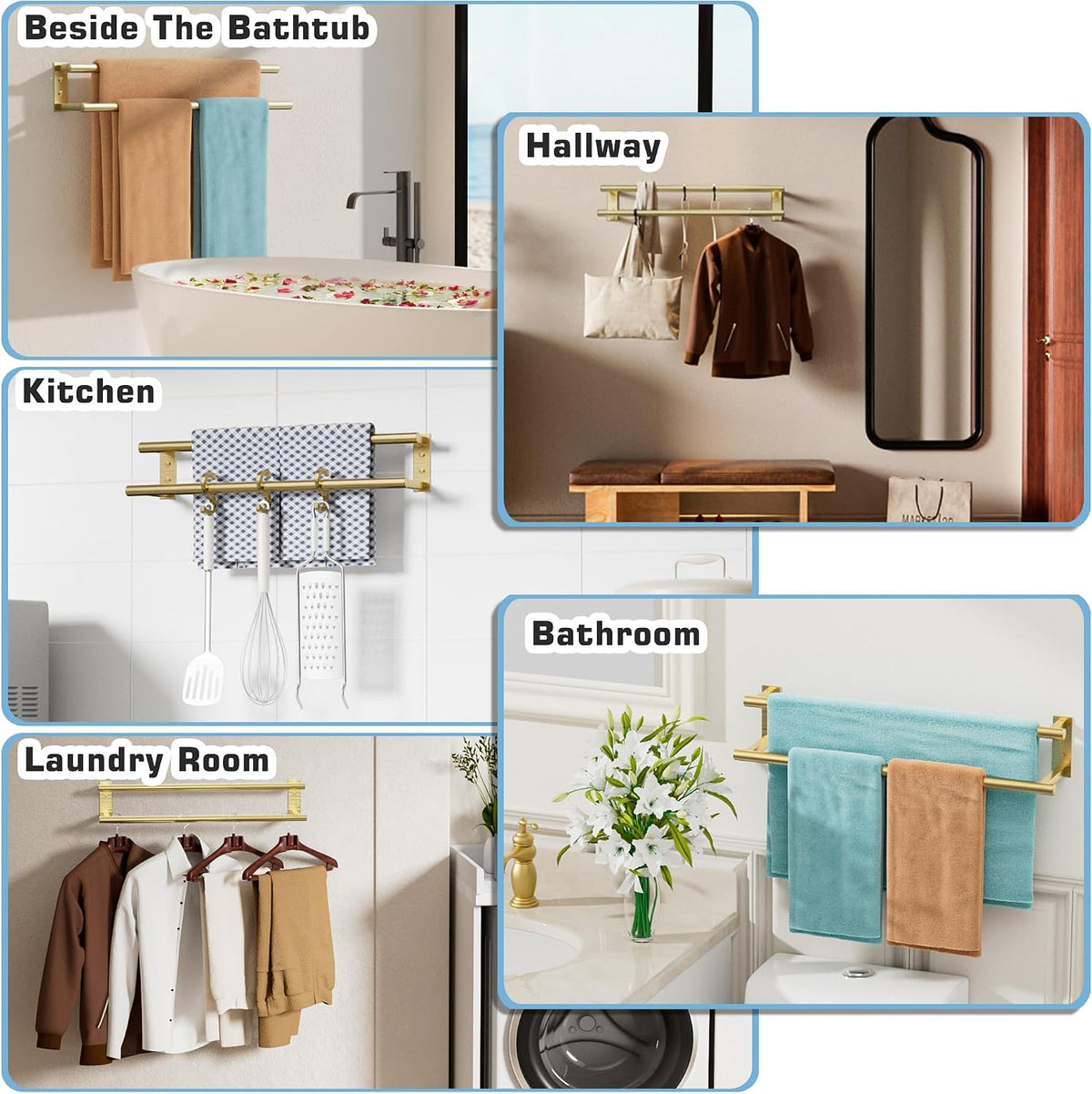Alise 28‘’ Double Towel Bar for Bathroom Wall Mounted, Brushed Gold