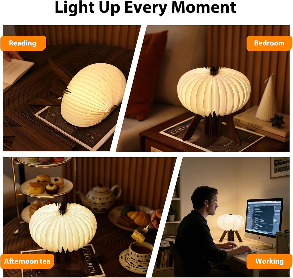 Pumpkin Table Lamp, Portable Night Light, Rechargeable Paper Lamp