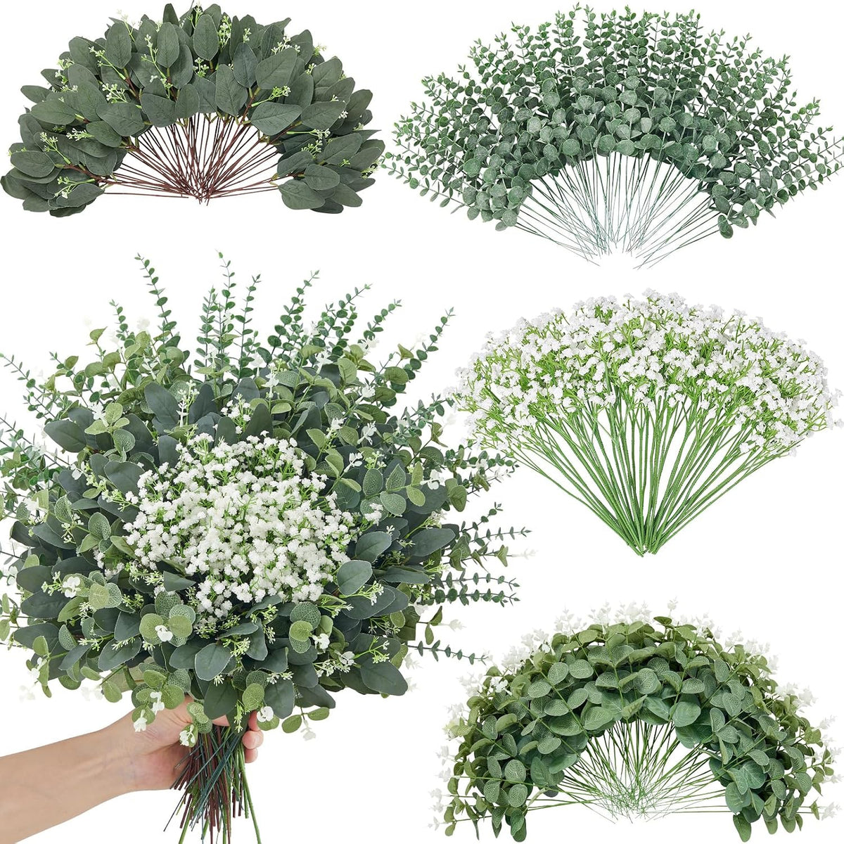 240 Pcs Artificial Eucalyptus & Baby Breath Greenery Stems