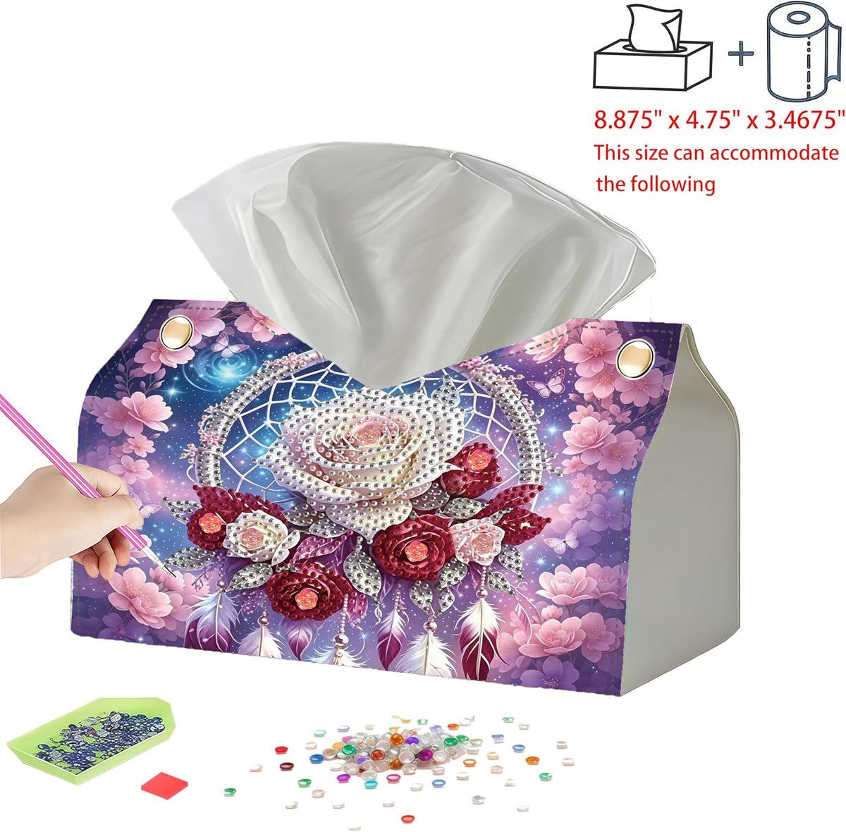 NCMCDZS Diamond Painting Tissue Box Cover,9.44x9.05x6.29in, 1 Pack
