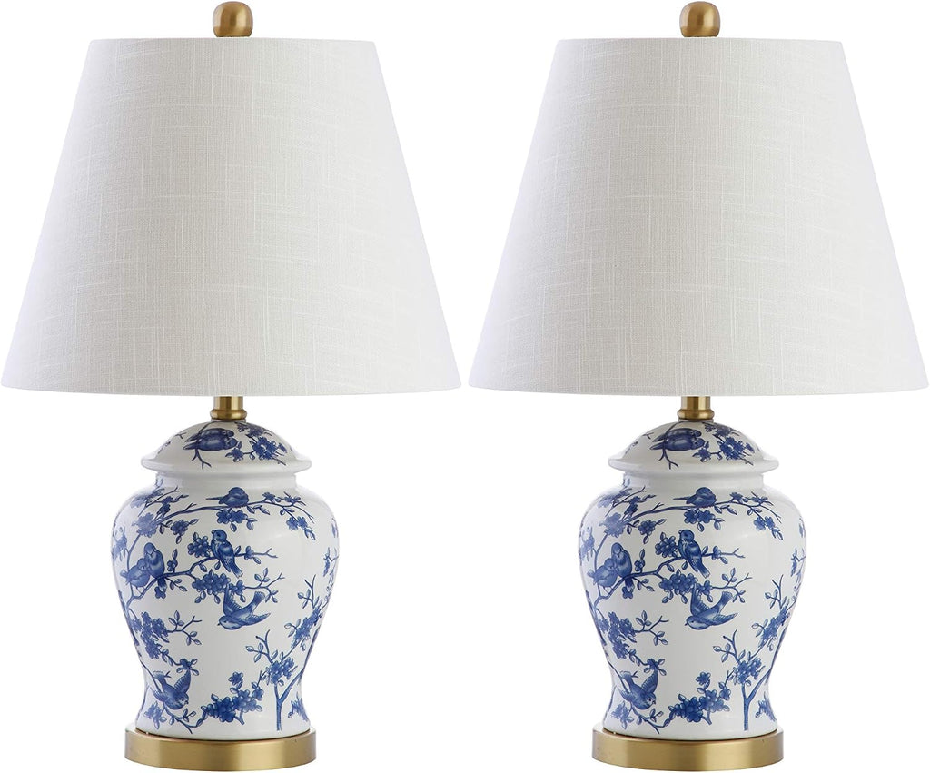 JONATHAN Y Penelope Ginger Jar 22" LED Table Lamp, Blue/White, Set of 2