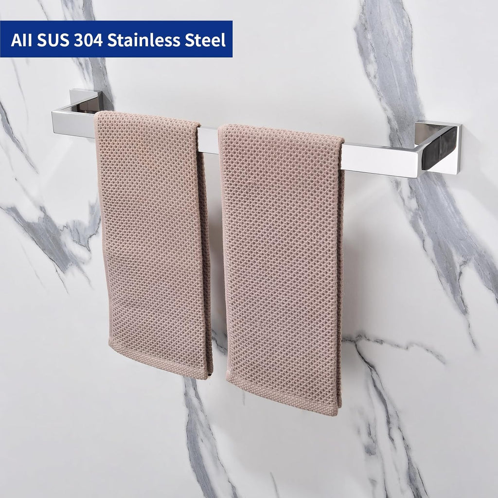 TASTOS 23.6 Inch Single Towel Bar Rack, SUS 304 Stainless Steel Bathroom Towel Bar Heavy Duty Towel Holder Kitchen Towel Rod, Wall Mount with Screws Towel Bar Rod Polished Chrome Finish