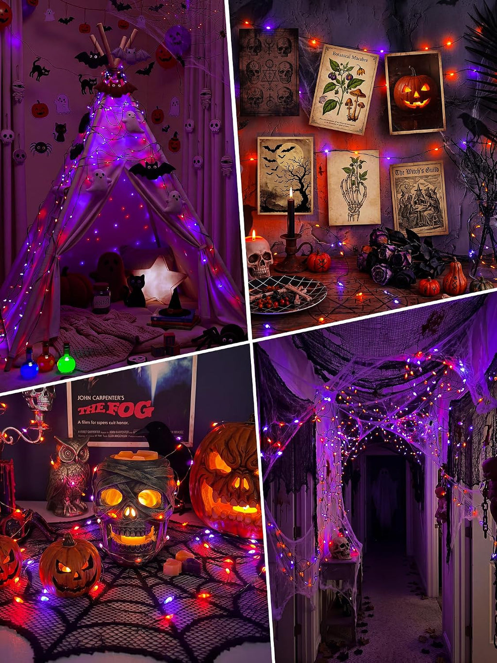 btfarm 2 Pack Halloween Fairy Lights Battery Operated Timer, Orange Purple