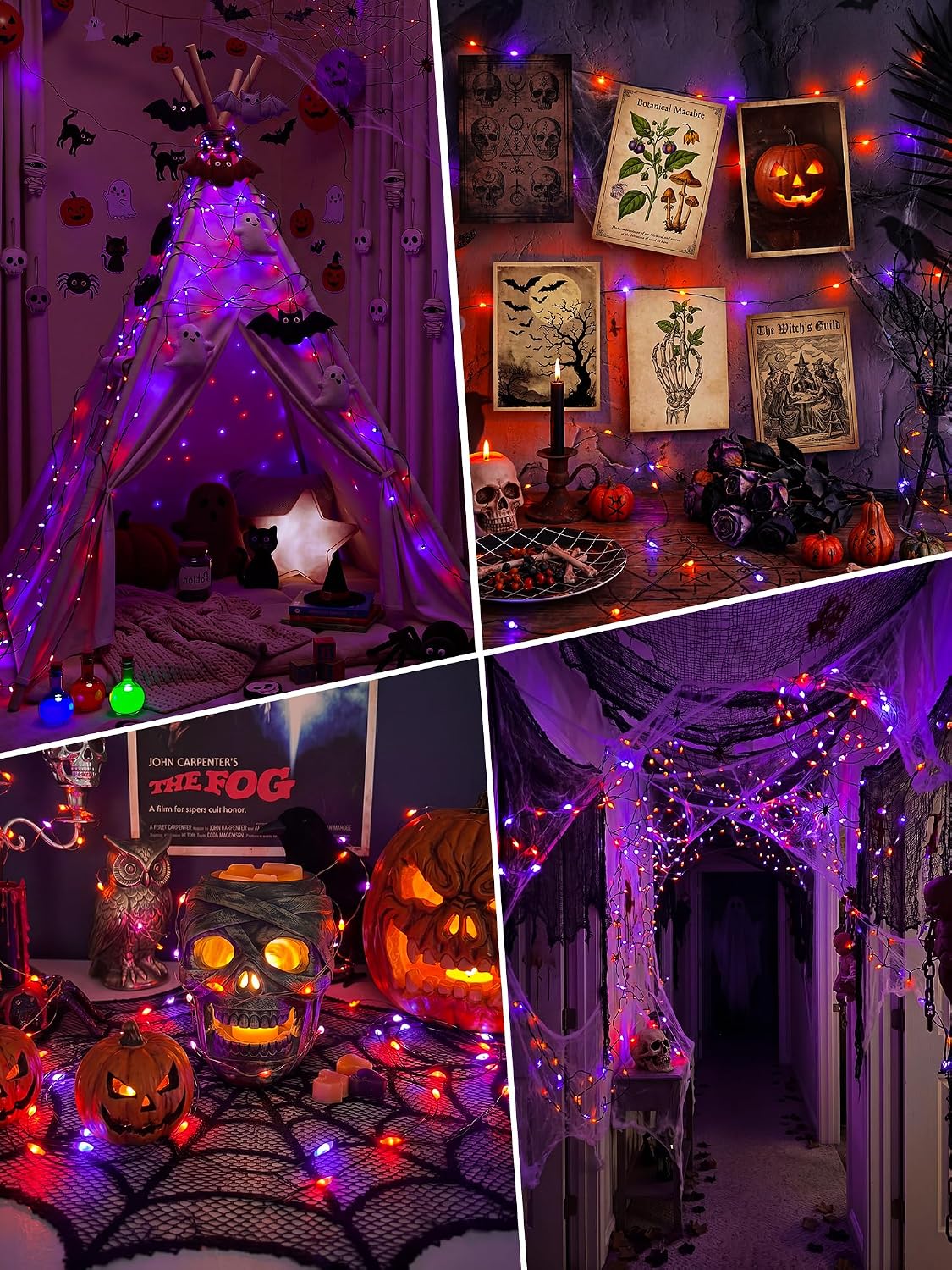 btfarm 2 Pack Halloween Fairy Lights Battery Operated Timer, Orange Purple