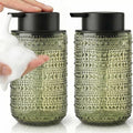 Green Glass Foaming Soap Dispenser, 2 Pack Vintage Foam Hand Soap Dispenser, 14 OZ Hobnail Texture Foam Dispenser with Black Pump for Bathroom, Kitchen, Refillable, Nordic Modern Farmhouse Decor
