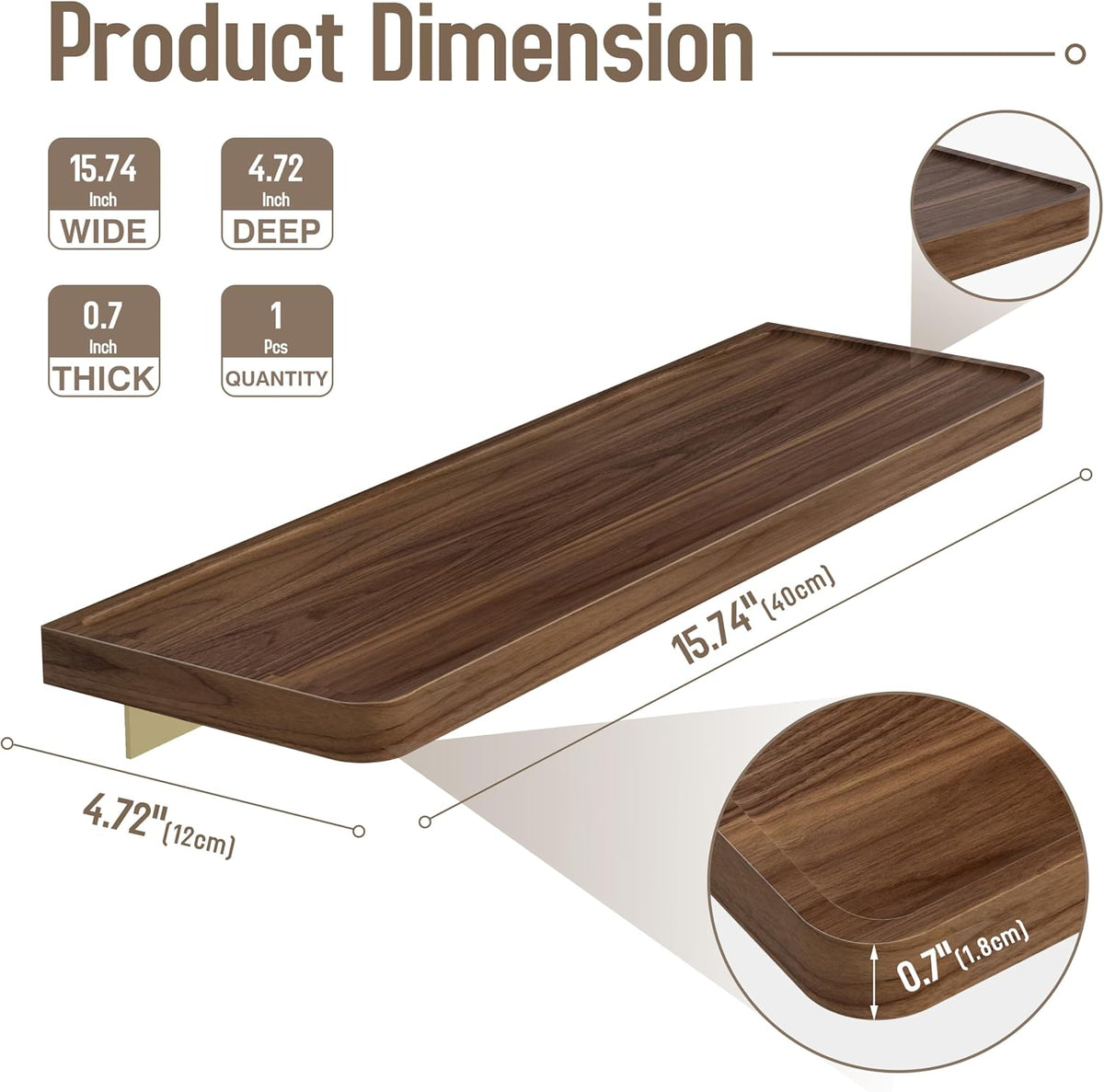 Danpoo 16 Inch Bathroom Shelves, Small Floating Shelf for Wall, Wooden Shelf for Bathroom, Living Room, Kitchen