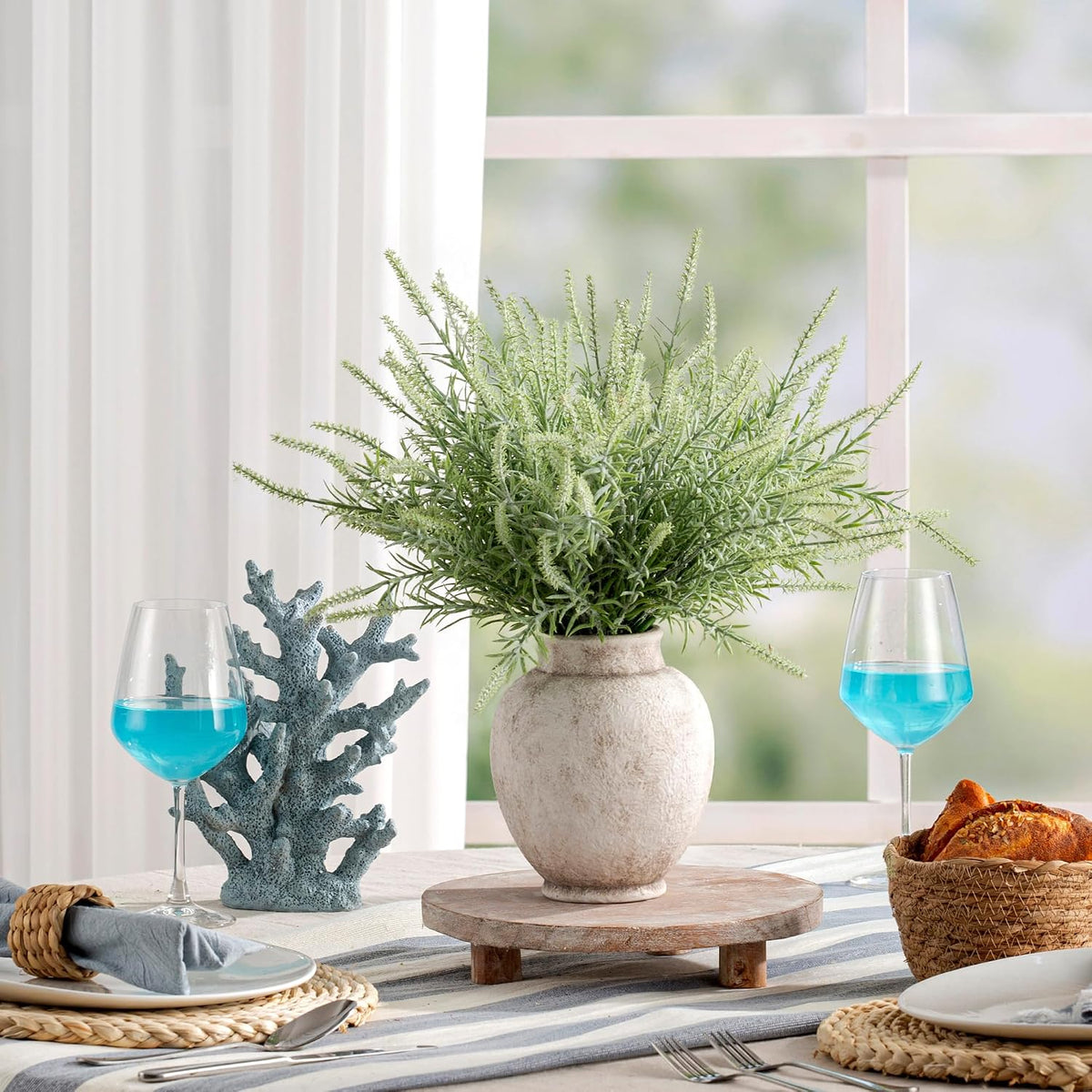 Ceramic Flower Vase, Rustic Farmhouse Decorative Vase Pottery Pampas Grass Vases for Home Decor Table Living Room Entryway Mantel Bookshelf Bedroom Bathroom Kitchen - 7.4" D