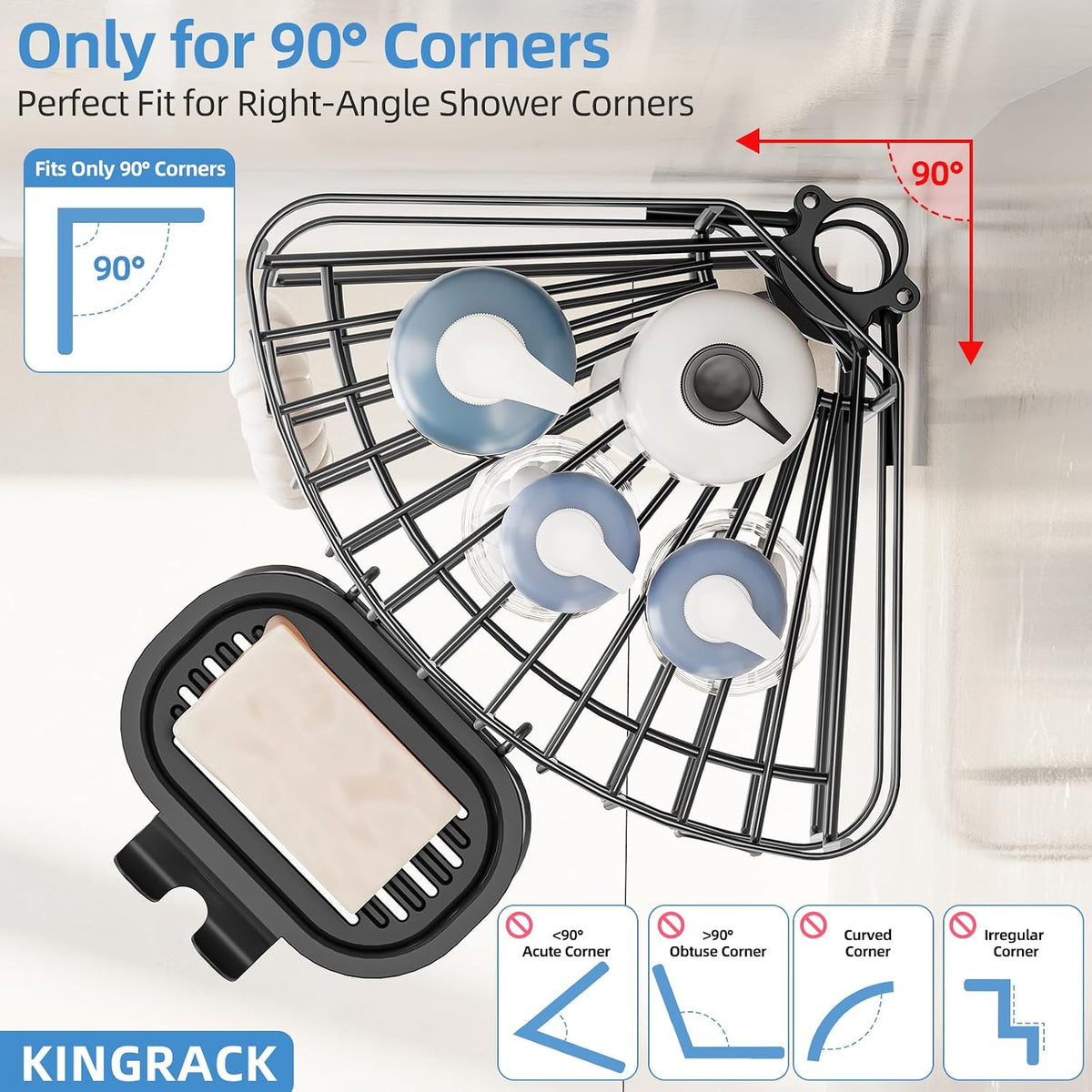 KINGRACK 4-Tier Tension Pole Shower Caddy,Corner Shelf for Storage, Black
