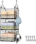 Sonyabecca 3-Tier Closet Organizers and Storage, Foldable Stackable Wire Basket Bins with 5 S Hooks, Space-Saving Hanging Closet Shelf for Clothing, Sweaters, Handbags, Hats,Purse
