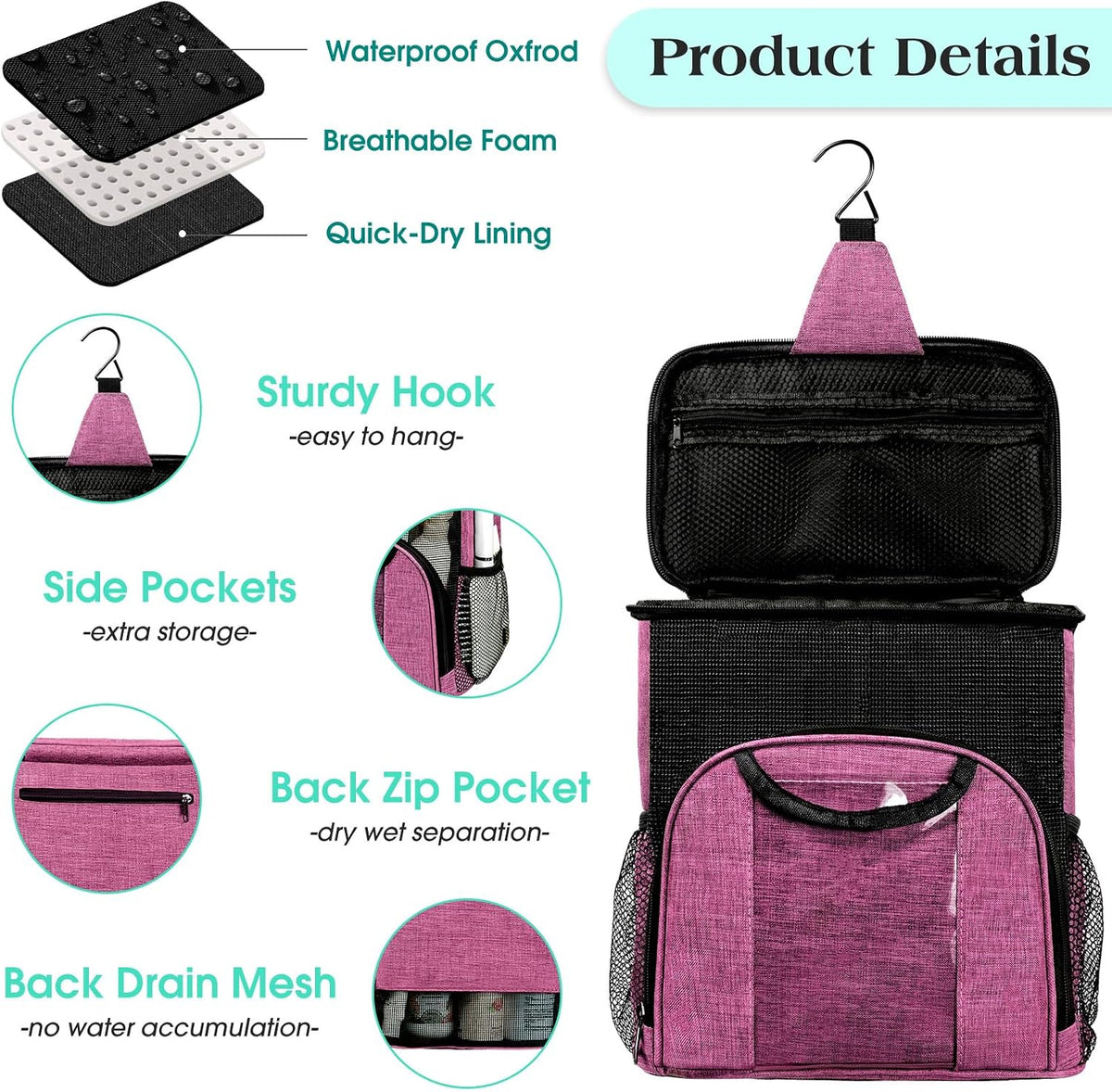 Attmu Portable Shower Caddy College Tote Bag, Quick Dry Hanging Toiletry Bag, Large Capacity Mesh Shower Caddy Portable for College Dorm Room Essentials for Boys and Girls for Bath Camping (Pink)