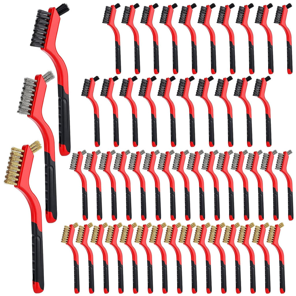 Reallnaive 50 Pcs Brass/stainless Steel/ Nylon Cleaning Brushes Bulk Red