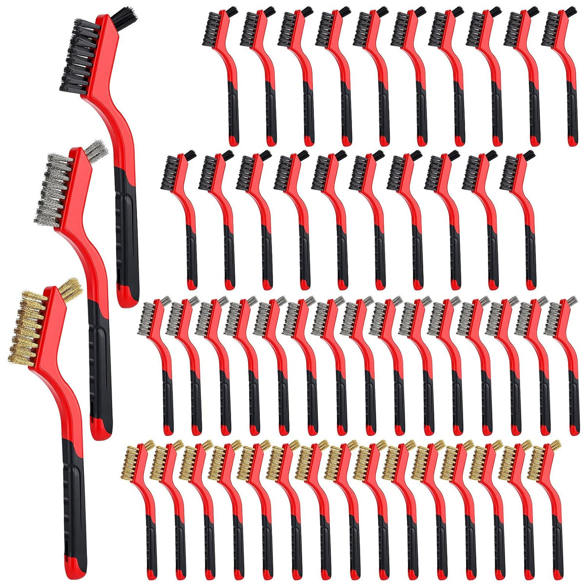 Reallnaive 50 Pcs Brass/stainless Steel/ Nylon Cleaning Brushes Bulk Red