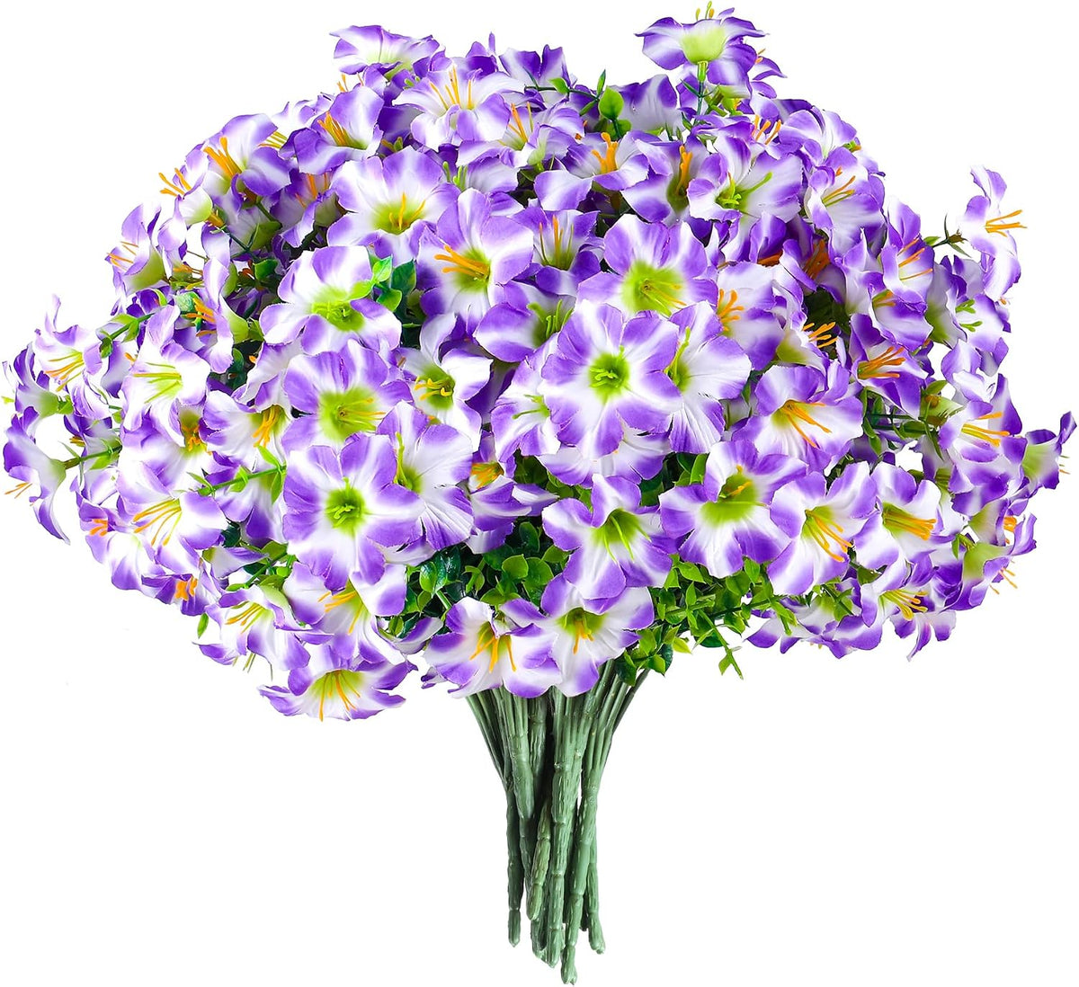 10pcs UV Resistant Faux Petunia Outdoor Flowers,Light Purple White