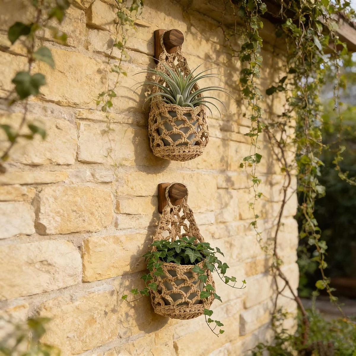 Macrame Plant Hanger Set of 2, Boho Wall Hanging Planter for up to 6" Pots