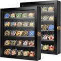 2Pcs Military Challenge Coin Display Case Wooden Shadow Box
