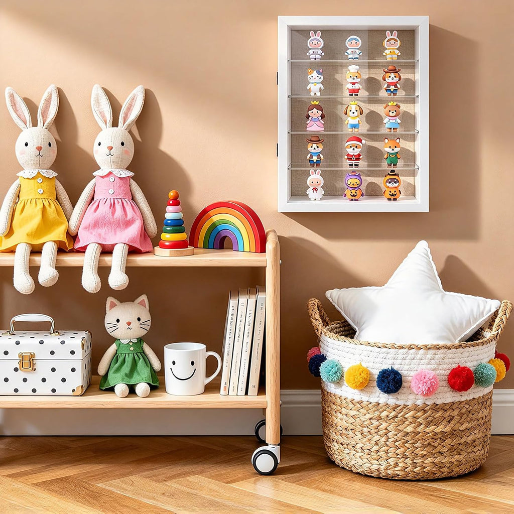 12x16 Shadow Box Display Cases with 4 Removable Clear Shelves, White