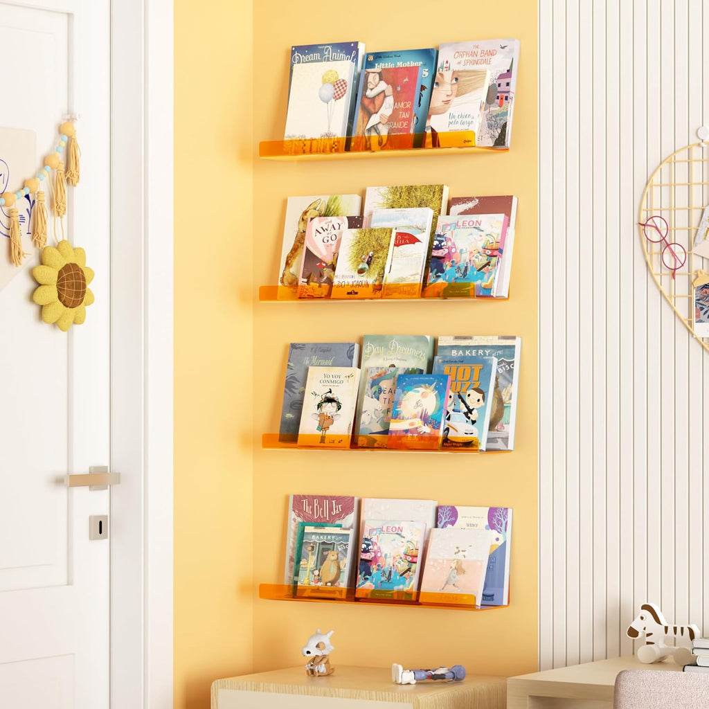 upsimples 4 Pcs 15" Acrylic Shelves for Wall Decor and Display, Orange