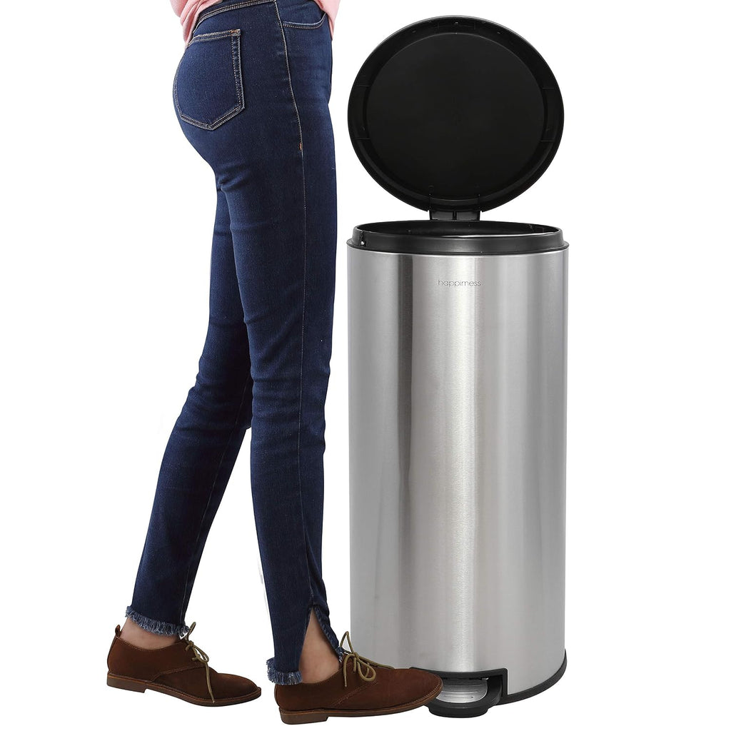 happimess Molly 2-Piece Round Step Trash Can, Platinum Silver